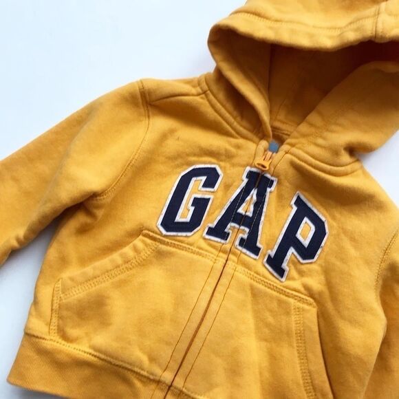 Babygap mustard spell out zip up hoodie GUC 6-12m - Picture 2 of 2